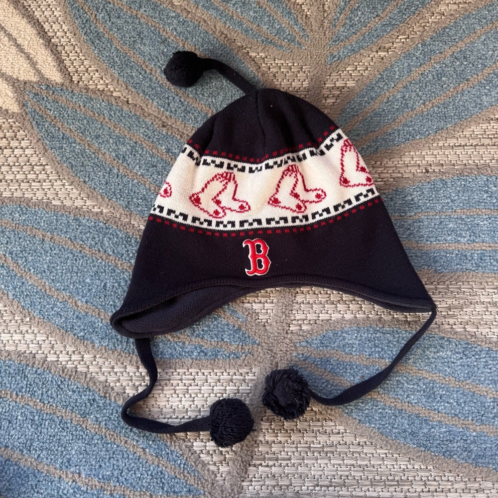 MLB Boston Red Socks Youth Unisex Trapper Pom Winter Hat OSFA Navy‎ Red
